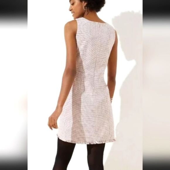 Loft sz 6p Tweed Fringe Sheath Dress pink cream and black - Picture 2 of 13